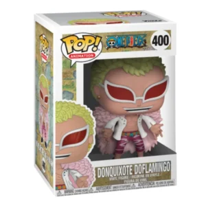 Funko Pop Donquixote Doflamingo 400 One Piece en su caja con vista lateral de la tienda de figuras coleccionables online spain dreamspop