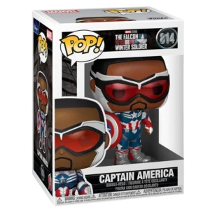 Funko Pop Captain America 814 Marvel en su caja original, vista lateral.