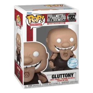 Funko Pop Gluttony 1582 SE Fullmetal Alchemist: Brotherhood en su caja original, vista lateral