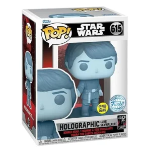 Funko Pop Holographic Luke Skywalker 615 GITD Star Wars en su caja original, vista lateral
