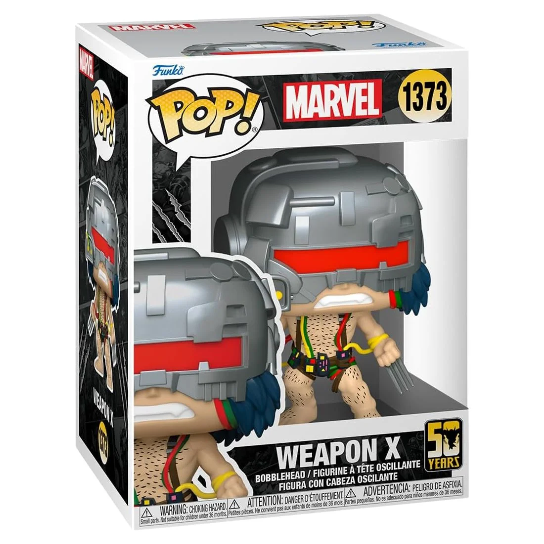 Funko Pop Weapon X Marvel 1373 en su caja original, vista lateral