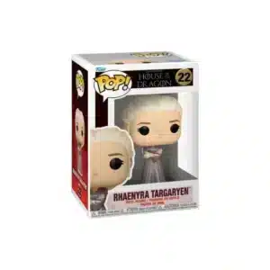 Funko Rhaenyra targaryen de la casa del dragon. Vestido gris y pelo rubio.