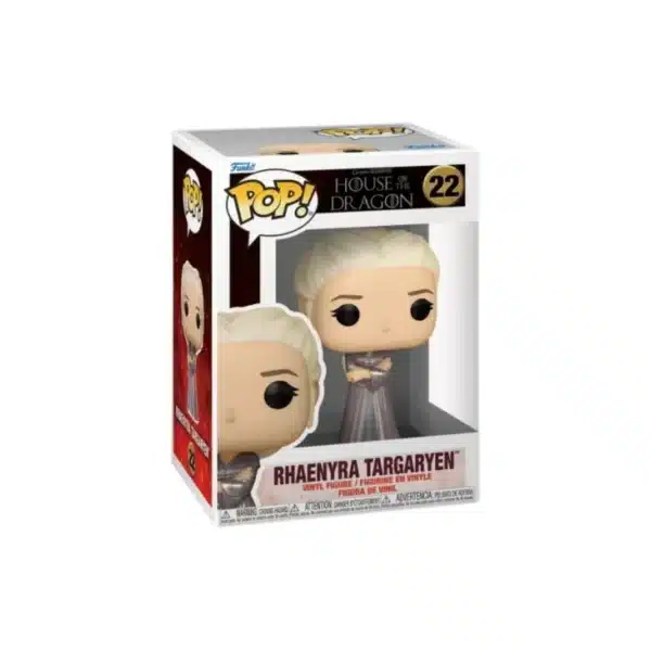 Funko Rhaenyra targaryen de la casa del dragon. Vestido gris y pelo rubio.