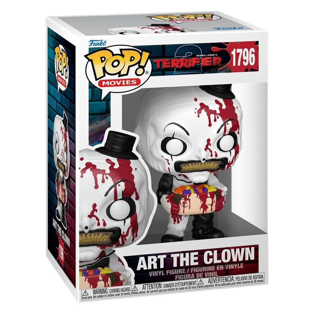 Funko Pop Art The Clown 1796 Terrifier en su caja original, vista lateral