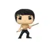 Funko Bruce Lee con palo marron representando una accion de lucha