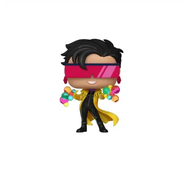 Funko Jubilee del equipo X-Men Marvel. Elegante con su pelo negro, gafas de sol y magia en sus manos