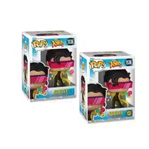 Funko Jubilee del equipo X-Men Marvel. Elegante con su pelo negro, gafas de sol y magia en sus manos