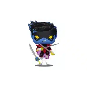 Funko Nightcrawler heroe del equipo X-Men con pelo negro, rostro azul y sus tres espadas.