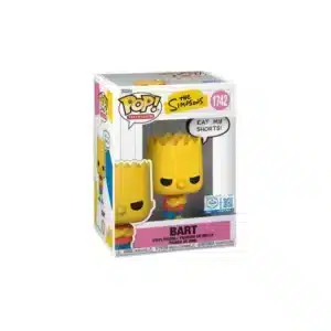 Funko Bart exclusivo de los simpson. Cuerpo amarillo, camiseta roja y pantalon azul.