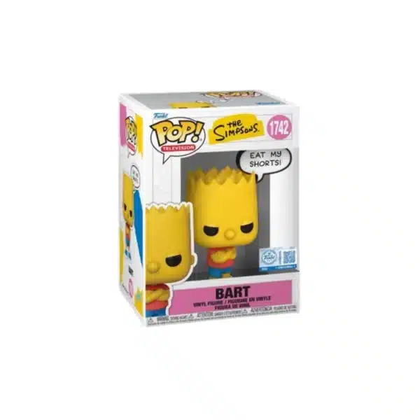 Funko Bart exclusivo de los simpson. Cuerpo amarillo, camiseta roja y pantalon azul.