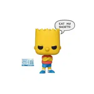 Funko Bart exclusivo de los simpson. Cuerpo amarillo, camiseta roja y pantalon azul.