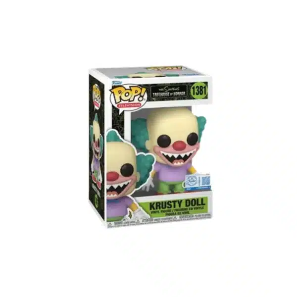 Funko Krusty Doll de los simpson. cuerpo amarillo, pelo verde y ojos negros