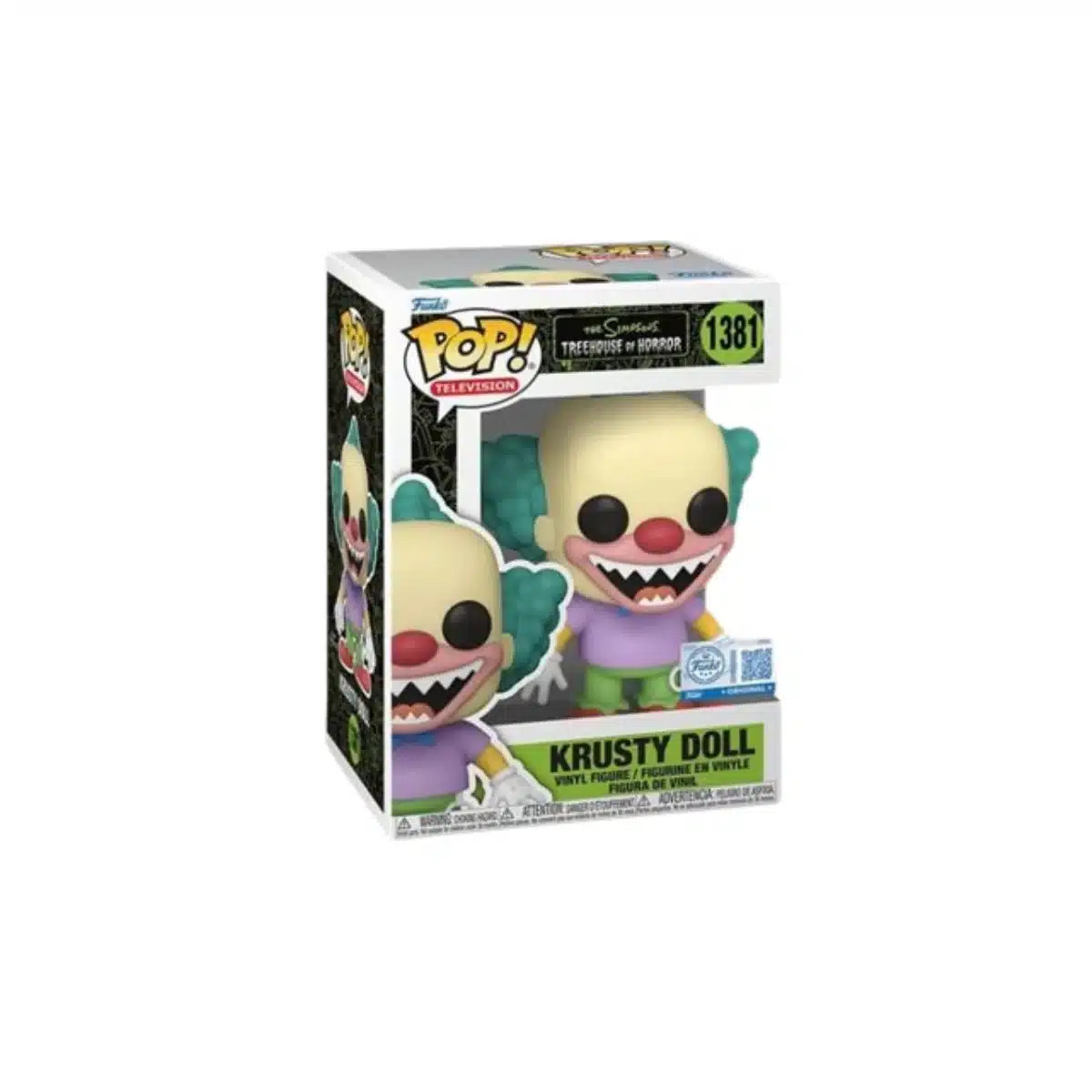Funko Krusty Doll 1381 SE de Los Simpsons. cuerpo amarillo, pelo verde y ojos negros