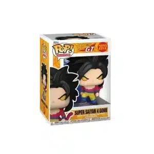 Funko Super Saiyan Goku de Dragon Ball Gt. Pelo negro, ojos amarillos y sobre una piedra listo para el combate