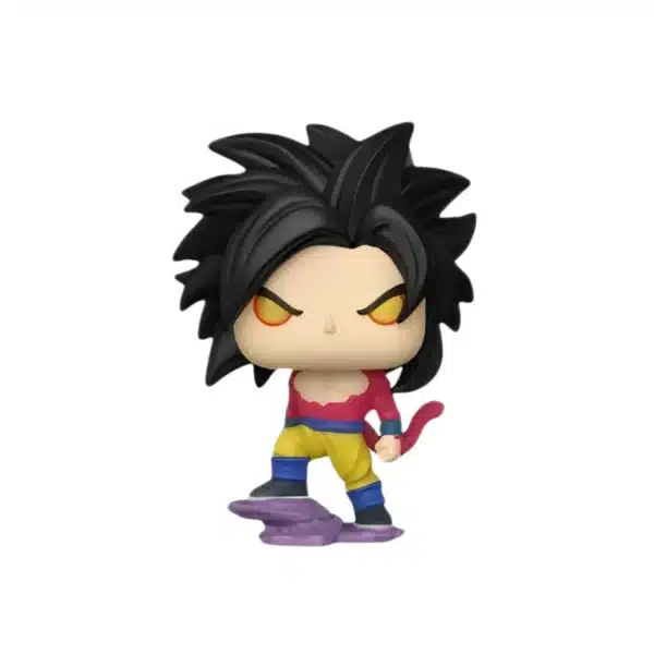 Funko Super Saiyan Goku de Dragon Ball Gt. Pelo negro, ojos amarillos y sobre una piedra listo para el combate