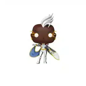 Funko Storm con traje blanco, detalles dorados y melena blanca al viento.