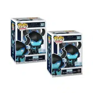 Es un Funko con la cabeza negra y podemos observar ojos brillantes.