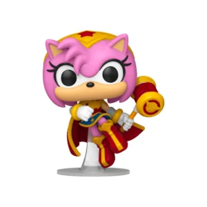 Este es un Funko de color rosa en el pelo y un mazo en la mano.