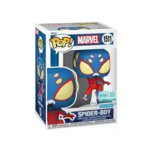 Funko Spider Boy 1511 exclusivo de marvel. Pieza unica del hombre araña con traje azul y rojo y ojos amarillos