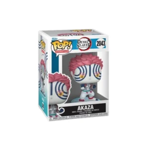 Este Funko de Akaza tiene la cara con lineas y el pelo rosa.