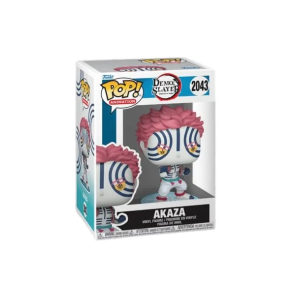 Este Funko de Akaza tiene la cara con lineas y el pelo rosa.