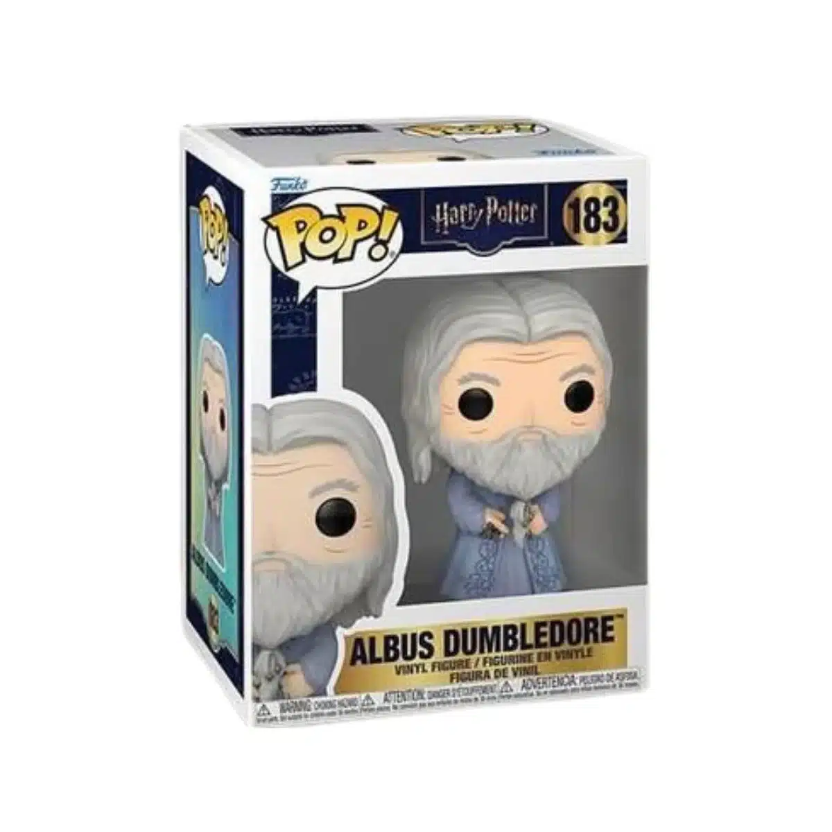 En este Funko Albus Dumbledore 183 Harry Potter vemos un señor anciano, con una túnica y barba y pelo blanco.