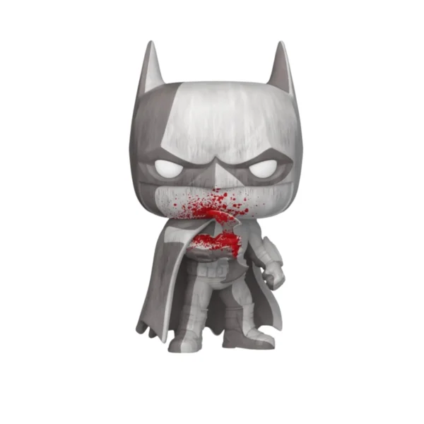 Funko de Batman, color metálico y la cara manchada de sangre