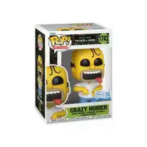 Funko Crazy Homer 1743 SE de los simpsons. Color amarillo y emblematica camiseta blanca y pantalon azul.
