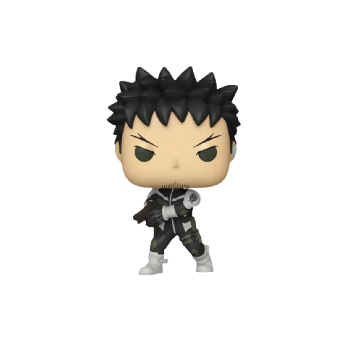 Funko Kafka hibino con pelo negro de punta, traje negro y subfusil en las manos