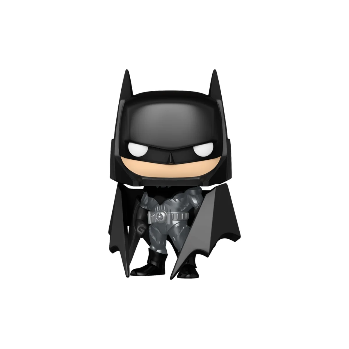 Este funko de Batman de la SDCC 2025 con una capa negra y ojos blancos