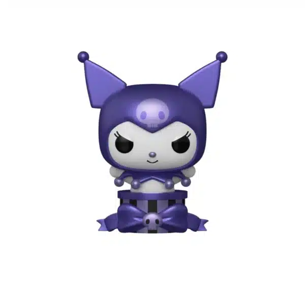 Este es un Funko de la Hello Kitty es el SDCC 2025, el cual tiene un rostro maléfico y es abunda el color morado.