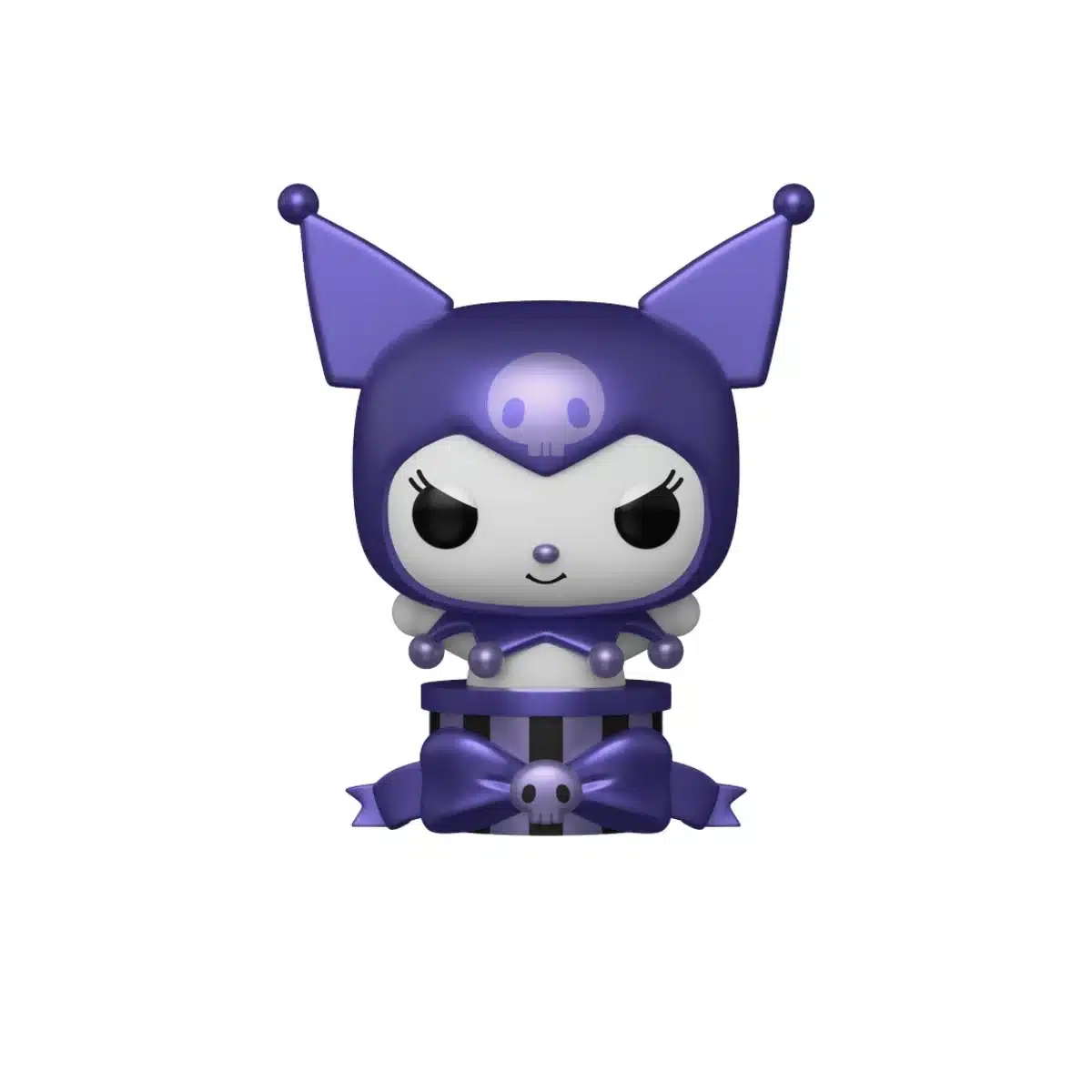 Este es un Funko de la Hello Kitty es el SDCC 2025, el cual tiene un rostro maléfico y es abunda el color morado.