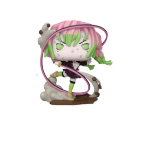 Este Funko se observa el cabello de color rosa y verde, además vemos que tiene una catana.
