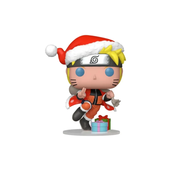 Este Funko de Naruto, lo vemos con el gorro de Papá Noel y su característico pelo amarillo