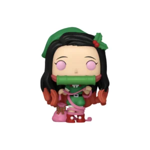 Este es el funko de Nezuko Kamado con gorro verde y vestida con un saco rosa que simboliza la navidad