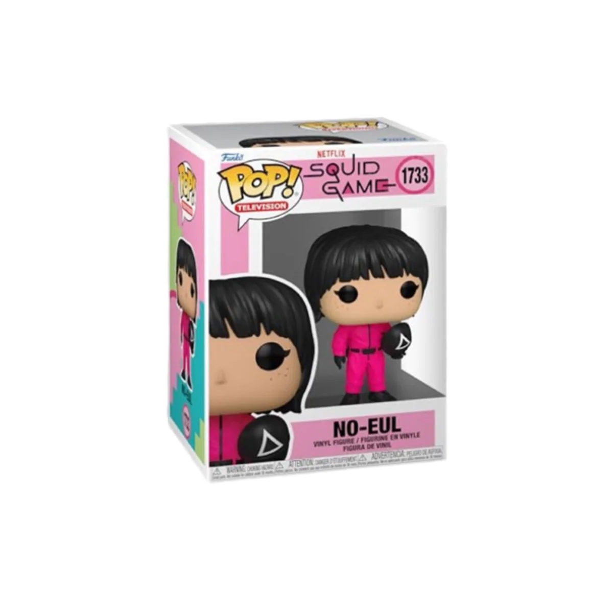 Funko No Eul, seguridad del juego del calamar. Pelo marron y traje rojo de seguridad