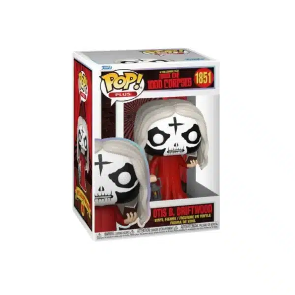 Funko Otis B. Driftwood 1851 plus. Figura terrorifica con tunica roja, cara pintada de blanca con cruz en la frente y biblia en la mano