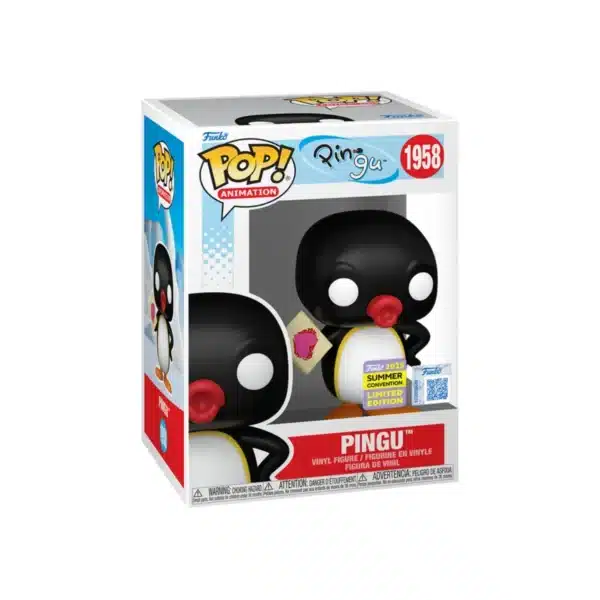 Este Funko de la SDCC 2025 es de un pingüino, que tiene los labios rojos y una carta en la mano.