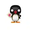 Este Funko de la SDCC 2025 es de un pingüino, que tiene los labios rojos y una carta en la mano.