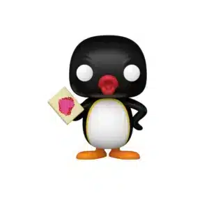 Este Funko de la SDCC 2025 es de un pingüino, que tiene los labios rojos y una carta en la mano.