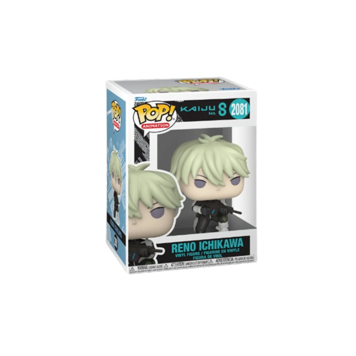 Funko Reno Ichikawa 2081 Kaiju No. 8 con pelo rubio, rodilla en el suelo y subfusil en las manos