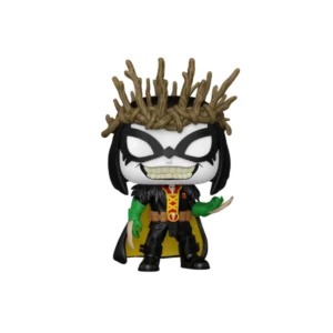 Funko Robin King 581 de Dc Comics. Emblematico traje negro y verde, pero ademas aparece con una corona de espinos color dorado