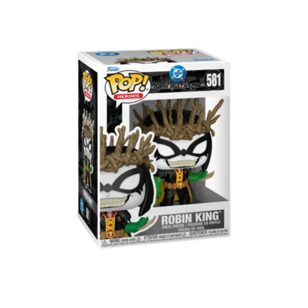 Funko Robin King 581 de Dc Comics. Emblematico traje negro y verde, pero ademas aparece con una corona de espinos color dorado