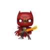 Funko saint batman 580. El personaje de DC comics aparece con traje rojo y espada de fuego en las manos
