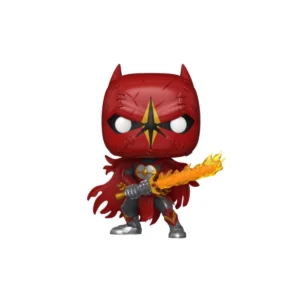 Funko saint batman 580. El personaje de DC comics aparece con traje rojo y espada de fuego en las manos