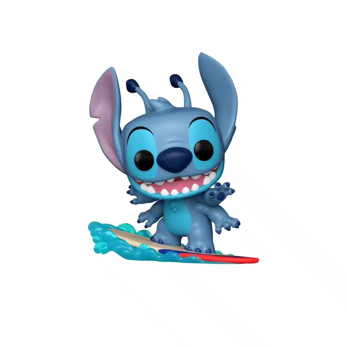 Muñeco sonriente encima de una tabla de surf