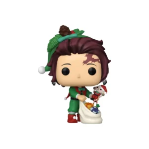 Este Funko de Tanjiro Kamado observamos un saco con juguetes y el vestido de verde
