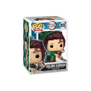 Este Funko de Tanjiro Kamado observamos un saco con juguetes y el vestido de verde