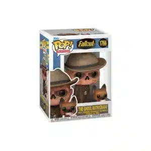 Funko The goul with Cx404 de la serie Fallout. Aparece con su sombrero y gabardina marron. tambien le acompaña su perro que está sentado