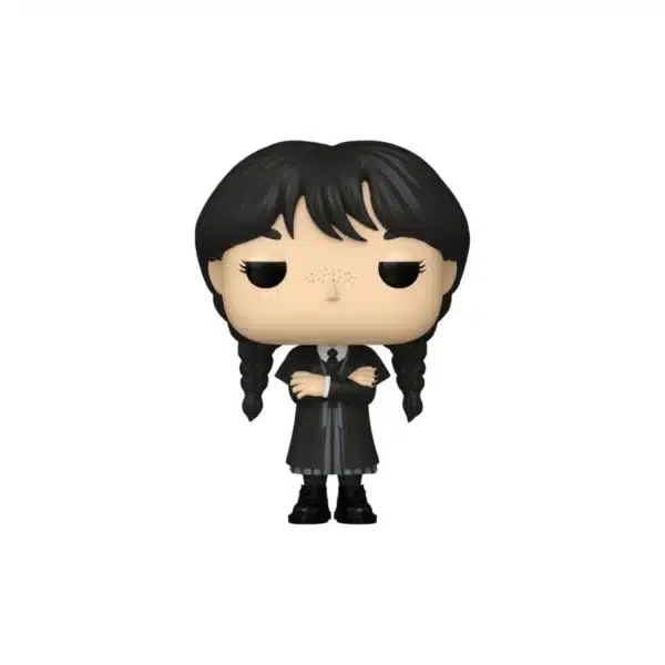 Funko Wednesday Adams 1815. Como siempre, rostro serio, trenzas y tunica negra